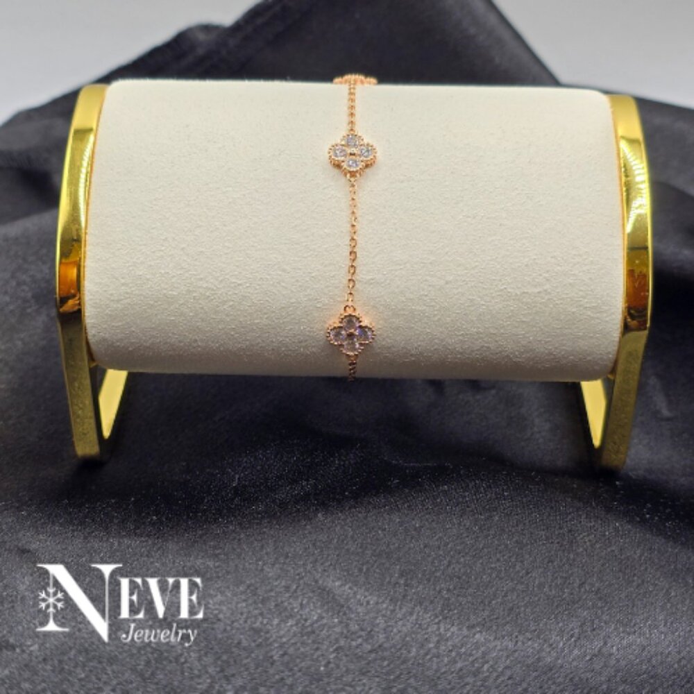 Rose Gold Over Sterling Silver 925 Icy Moissanite Mini Clover Bracelet